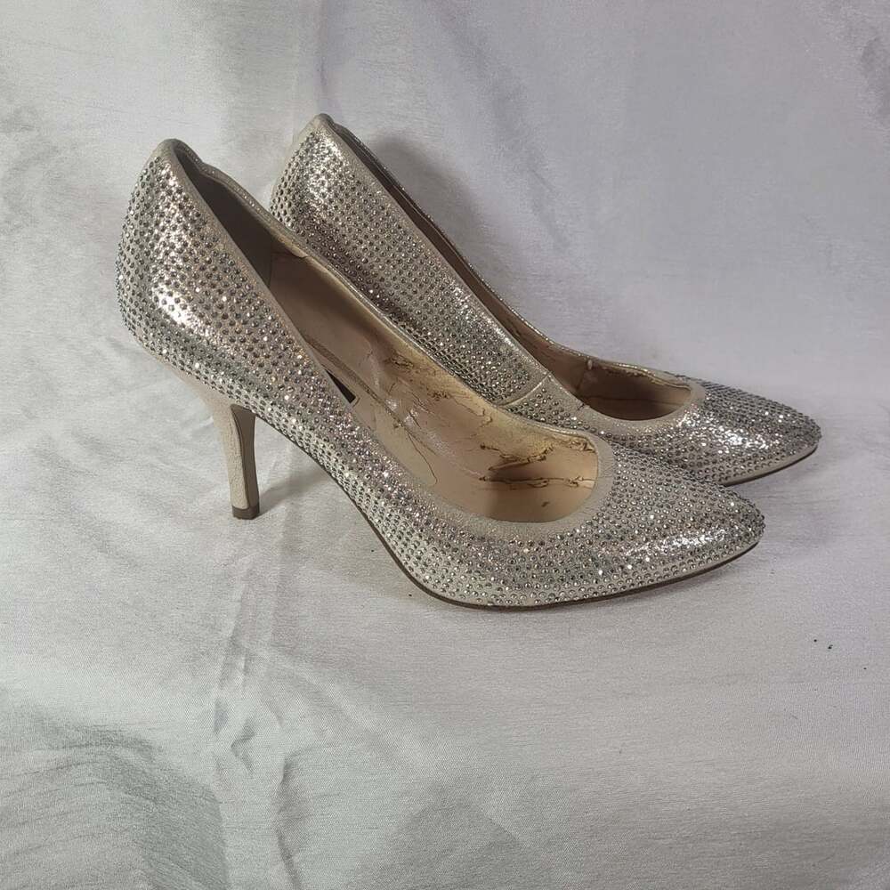 INC International Concepts Zitah Pointed Toe Rhinestone Stiletto Pumps Gold Size